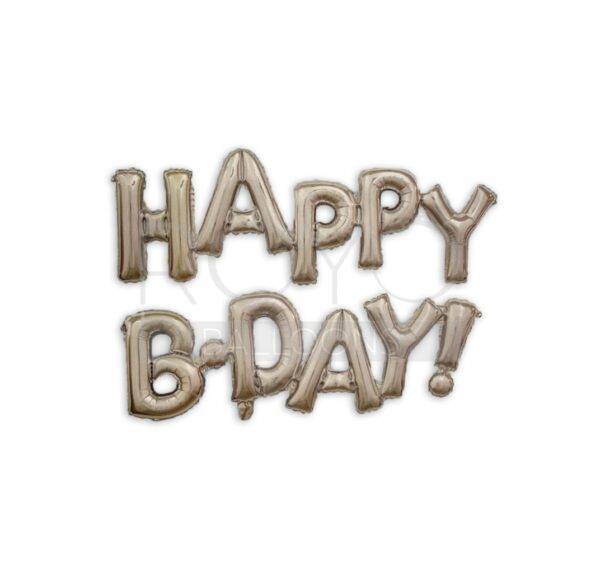שלט HAPPY B.DAY כסוף לניפוח מהיר 14''